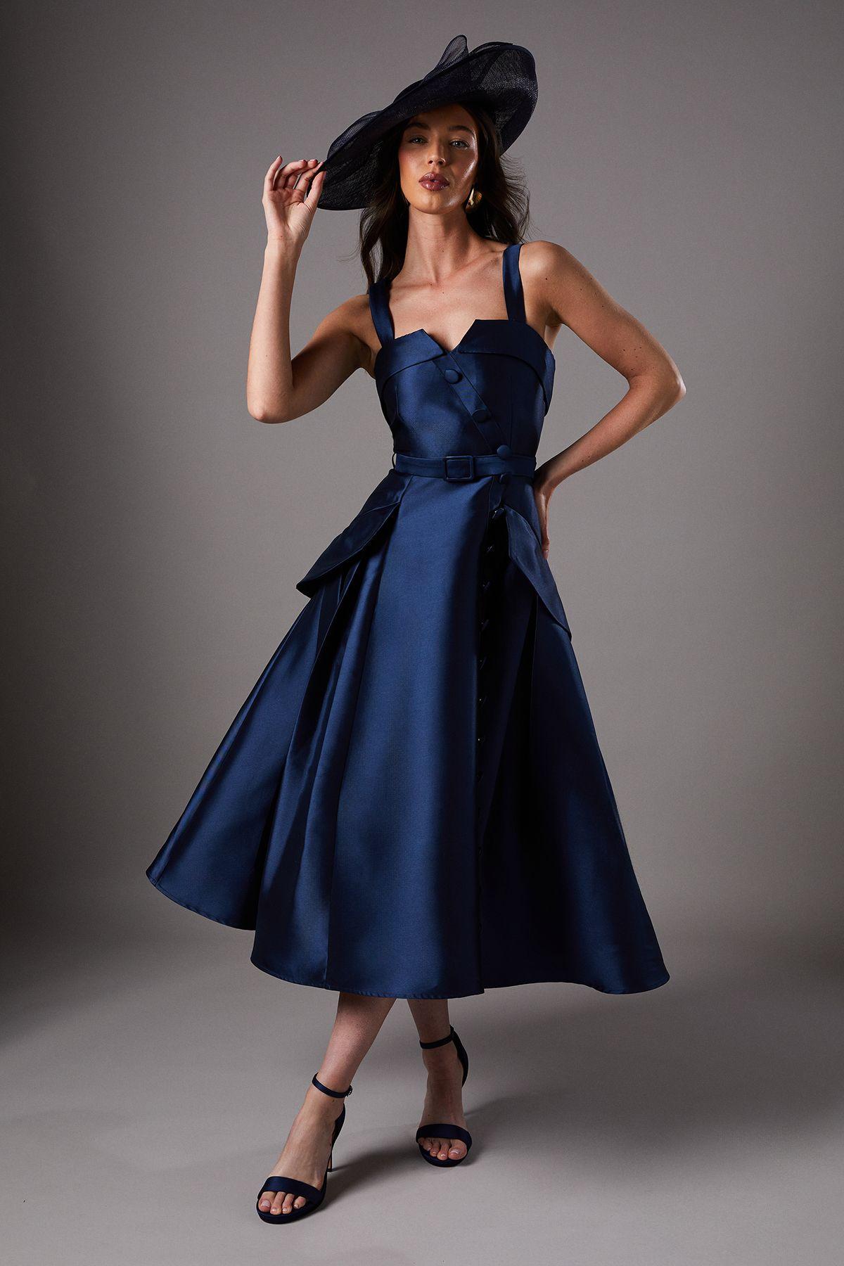 Lisa Tan Twill Volume Belted Midi Dress by COAST