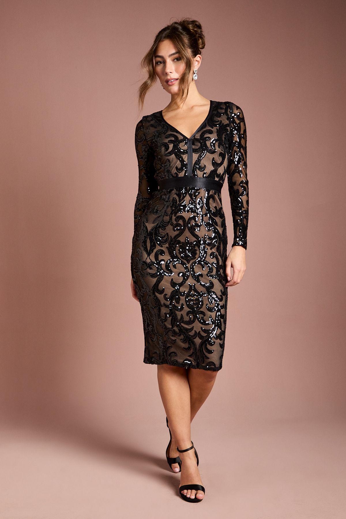 Long Sleeve Bodycon Sequin Midi dress by COAST