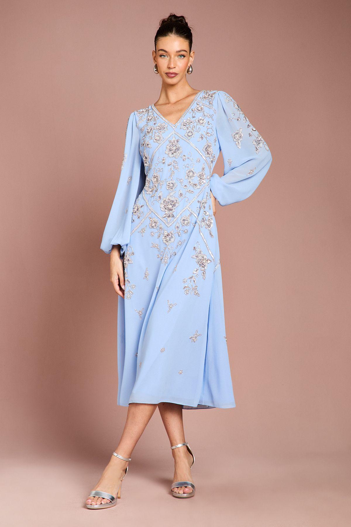 Long Sleeve Embellished Georgette Midi Dress by COAST