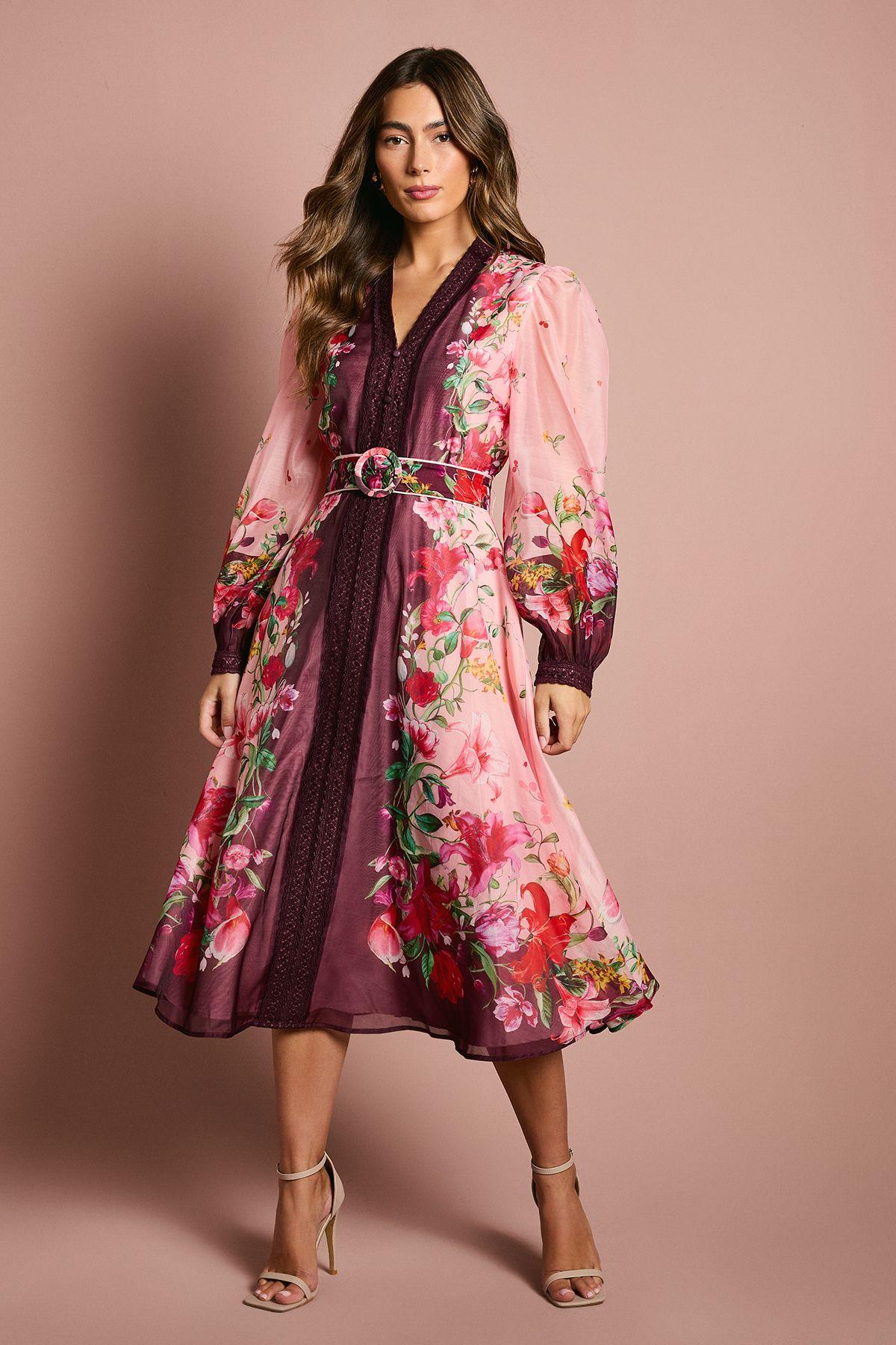 Long Sleeve Organza Midi Dress With Belt by COAST