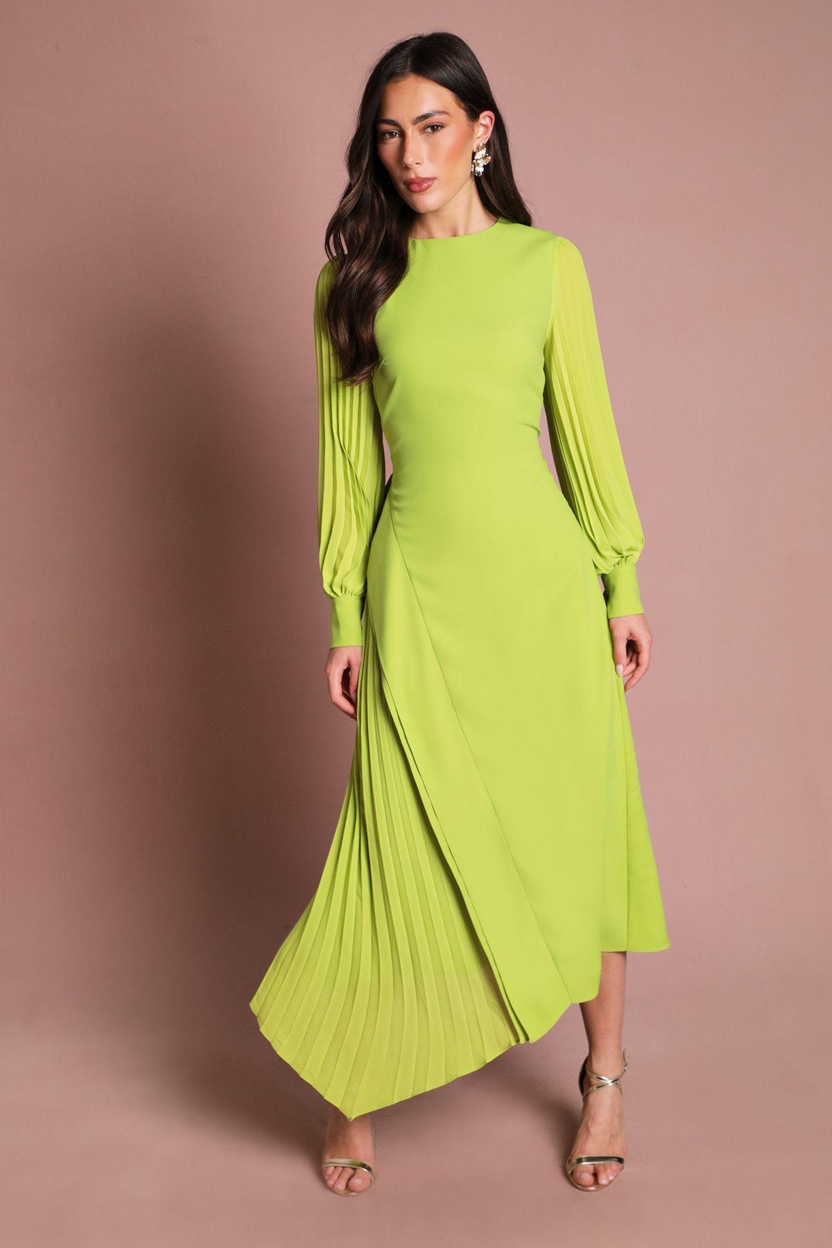 Long Sleeve Pleated Crepe Midaxi Dress by COAST