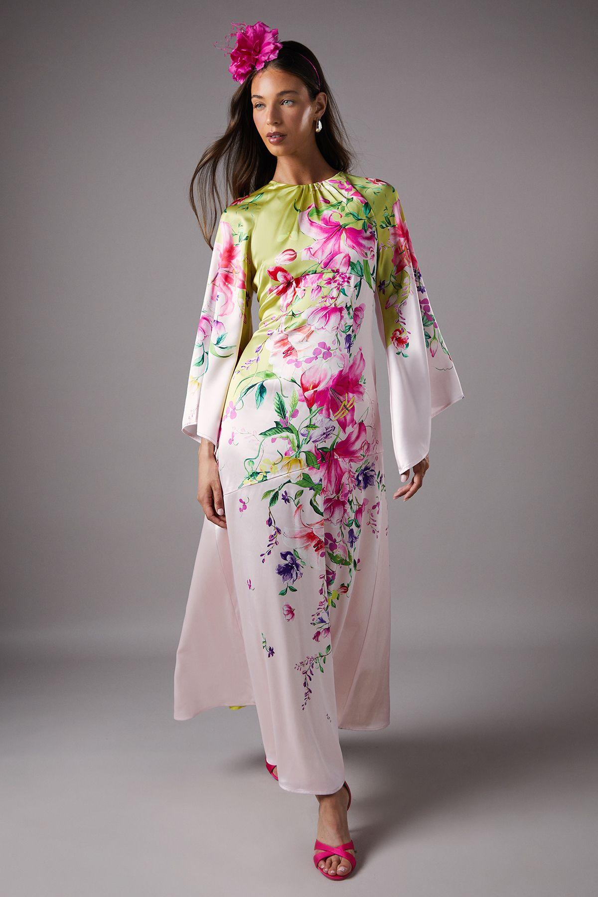 Long Sleeve Satin Printed Maxi Dress by COAST