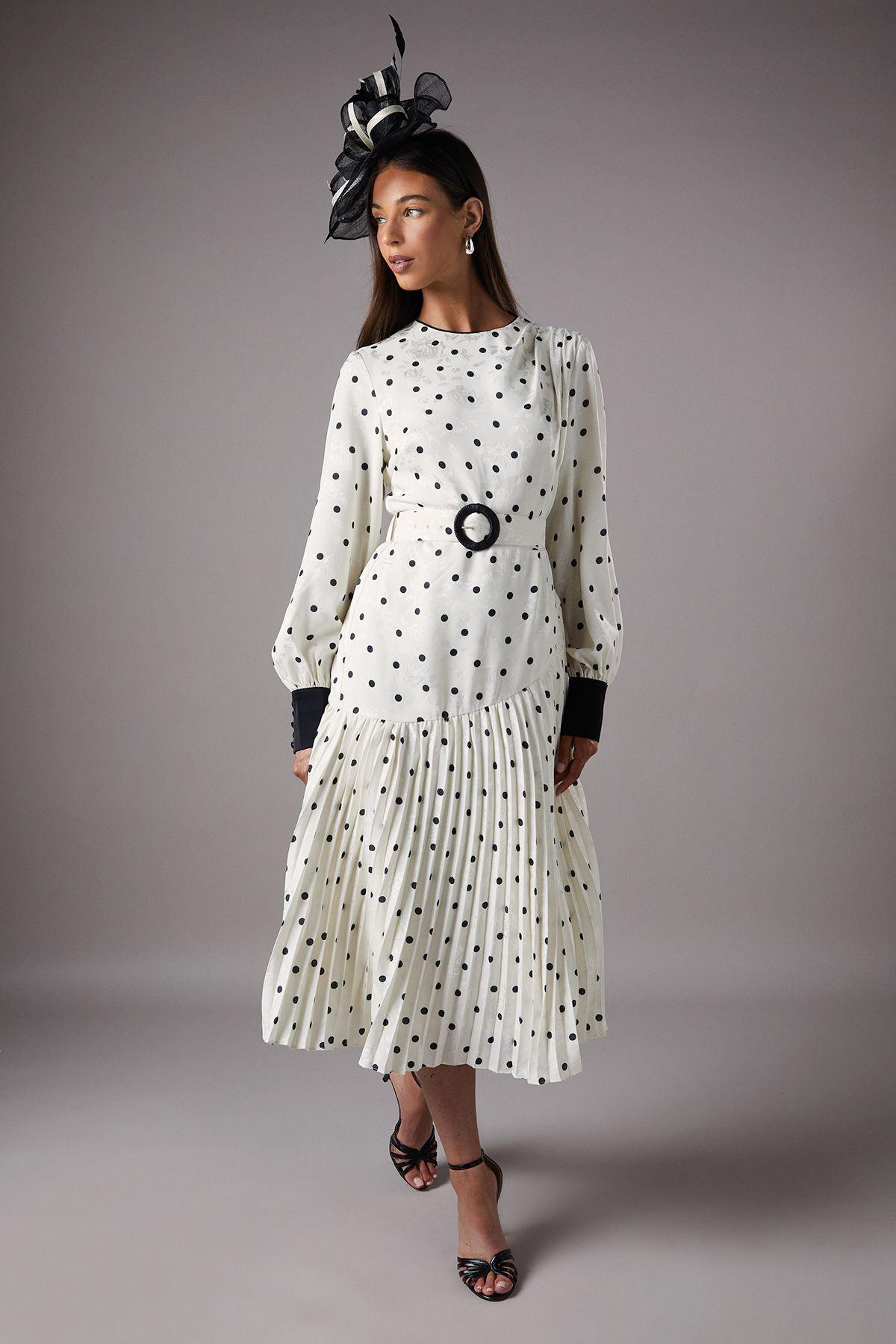 Long Sleeve Spot Pleated Maxi Dress by COAST