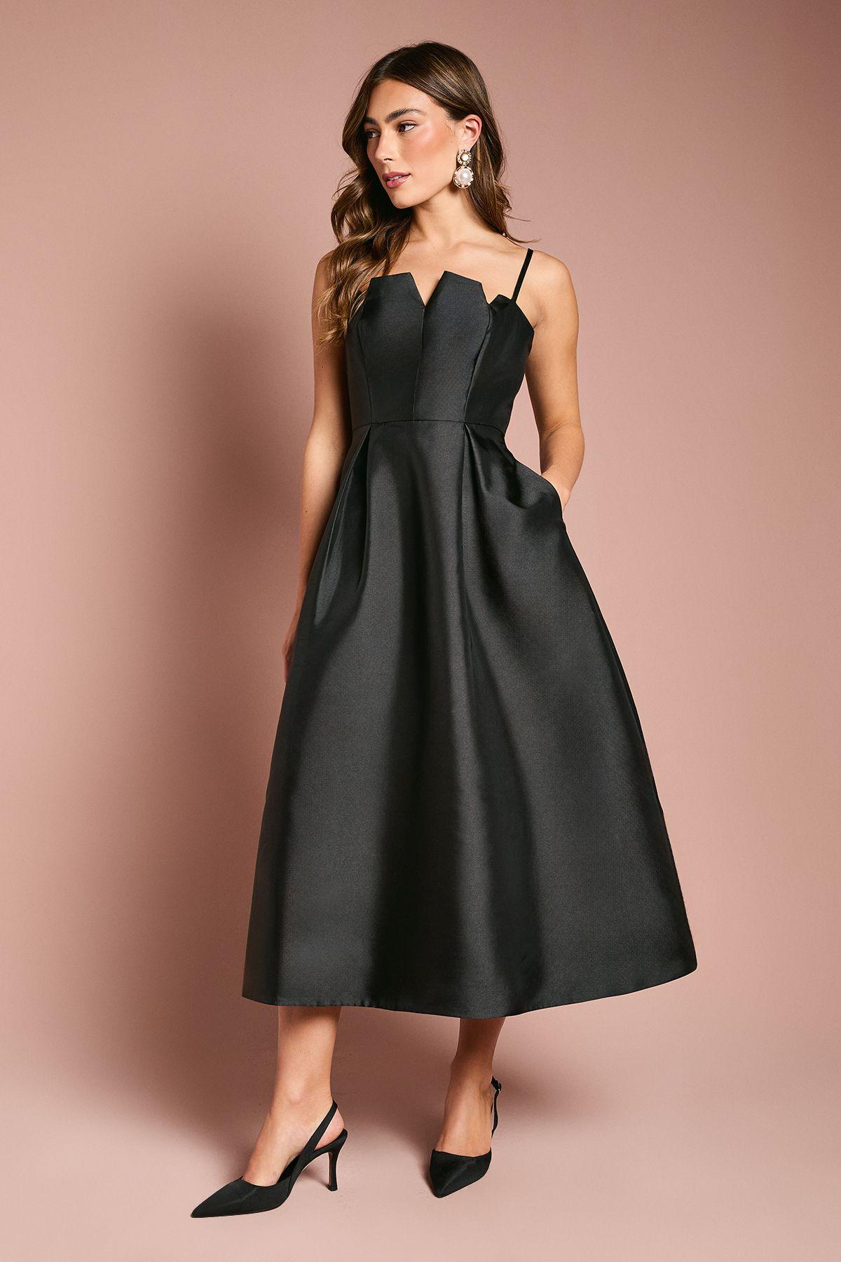 Notch Neck Detail Twill Midi Dress by COAST