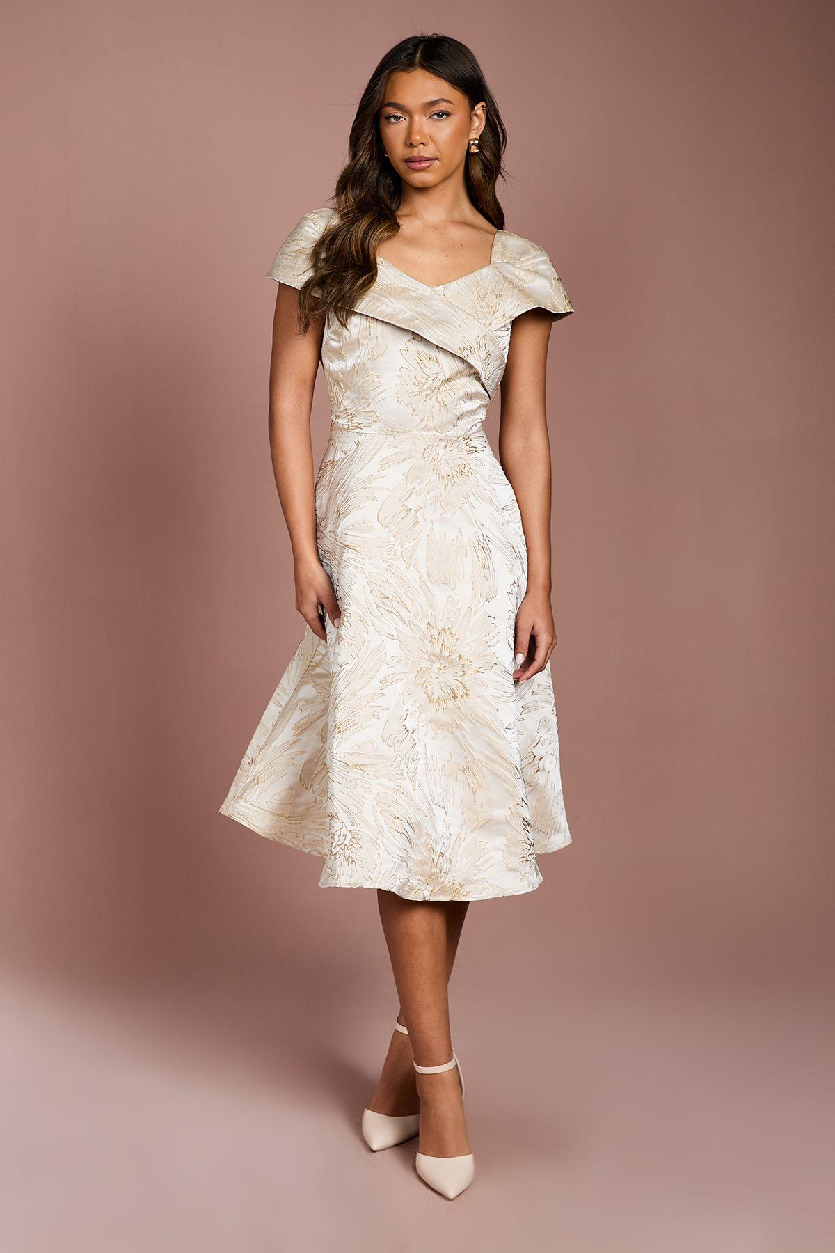 Off the Shoulder Jacquard Full Skirted Midi Dress by COAST