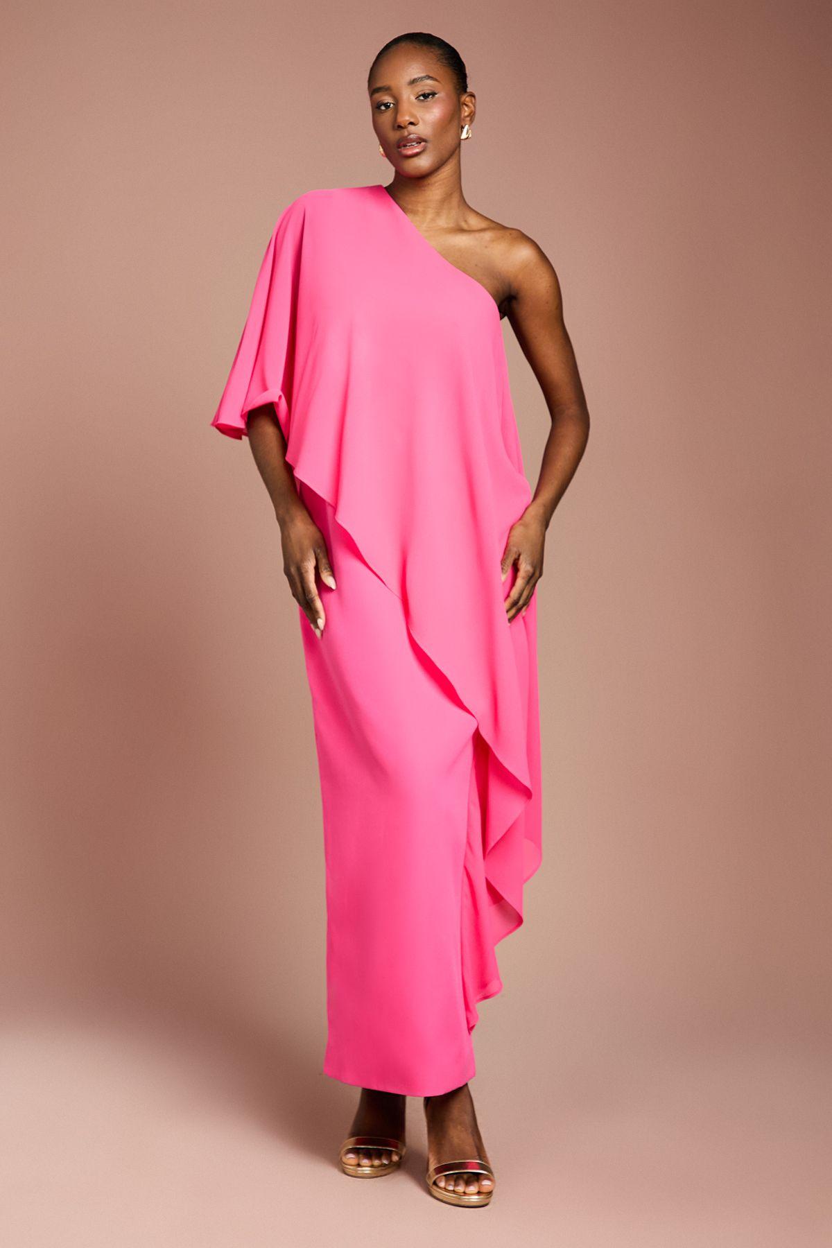 One Shoulder Chiffon Cape Crepe Pencil Dress by COAST
