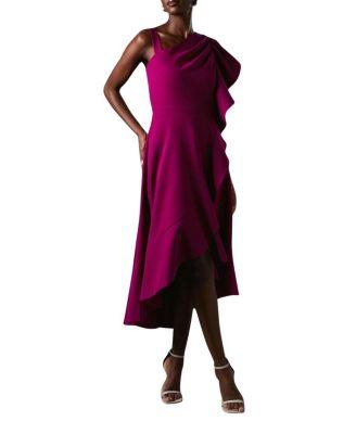 One Shoulder Crepe Ruffle Midi Dress by COAST