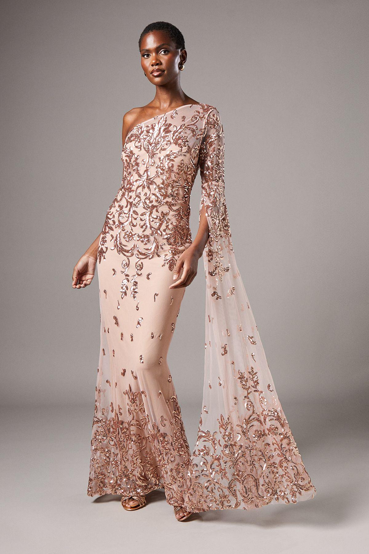 One Shoulder Maxi Dress In Lace With Cape Sleeve by COAST