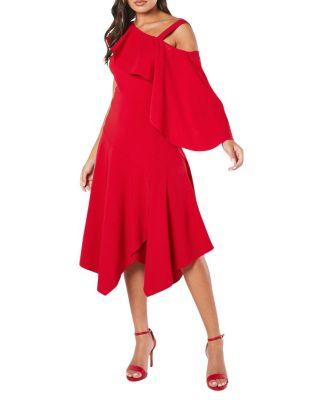 One Shoulder Ruffle Crepe Midi Dress by COAST
