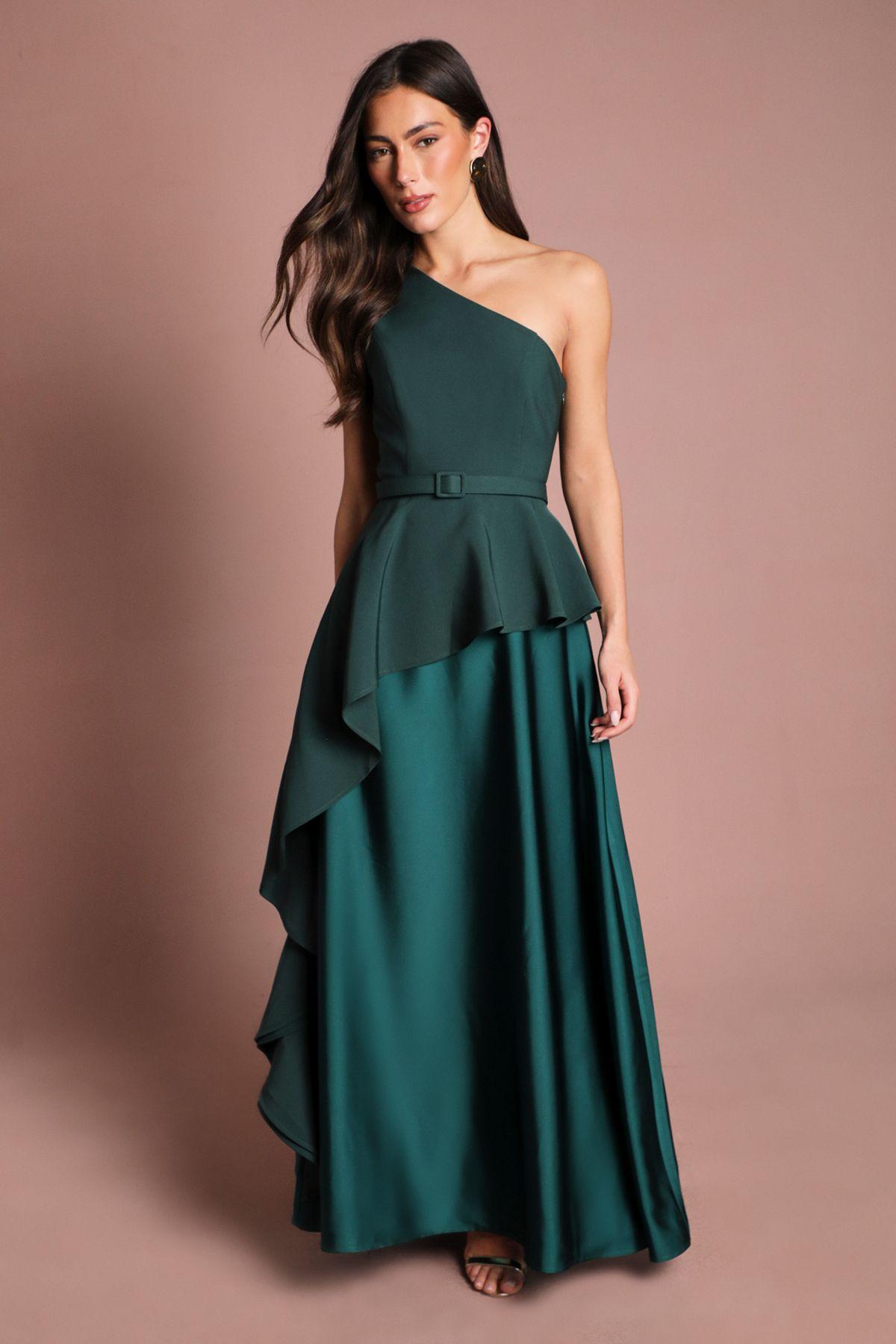 One Shoulder Ruffle Detail Satin Maxi Dress by COAST