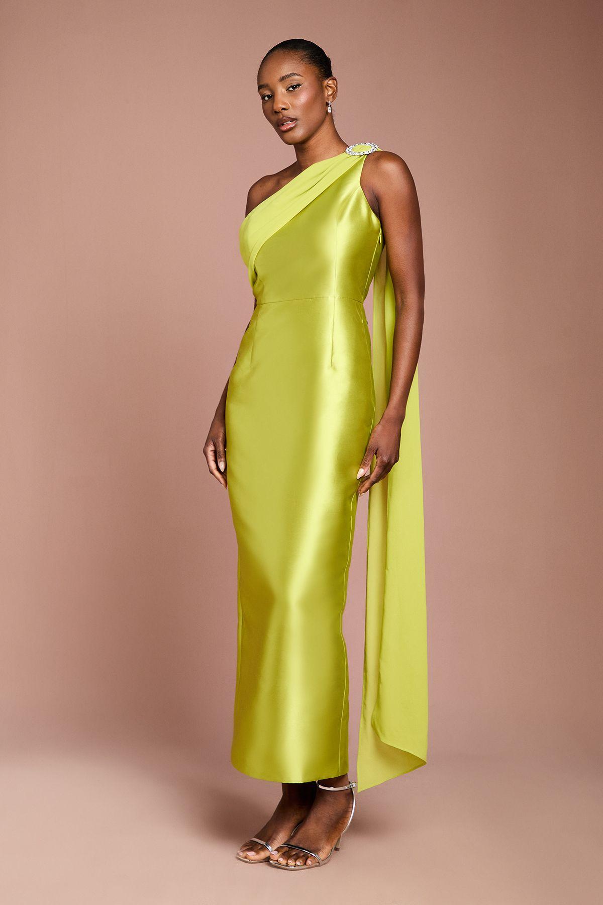 One Shoulder Twill Gown With Diamante Brooch by COAST
