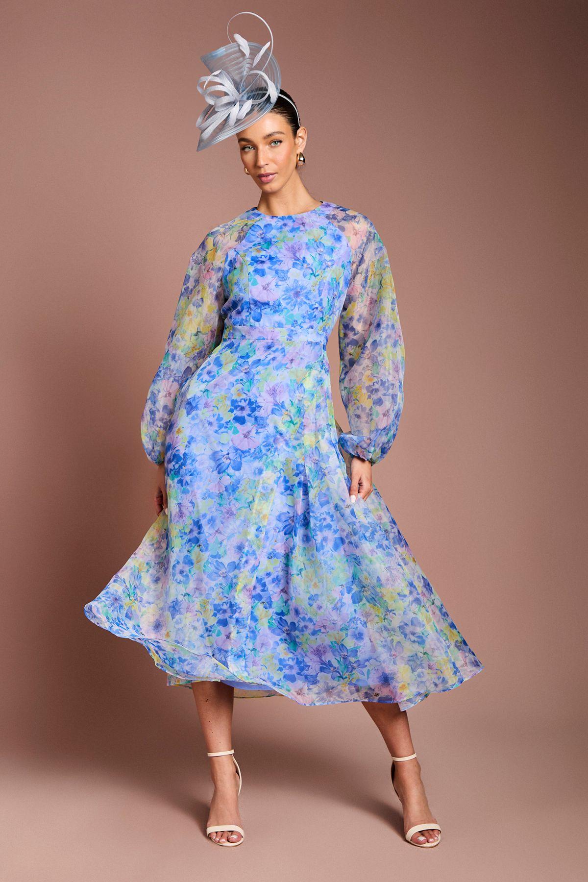 Organza Wrap Waist Puff Sleeve Midi Dress by COAST