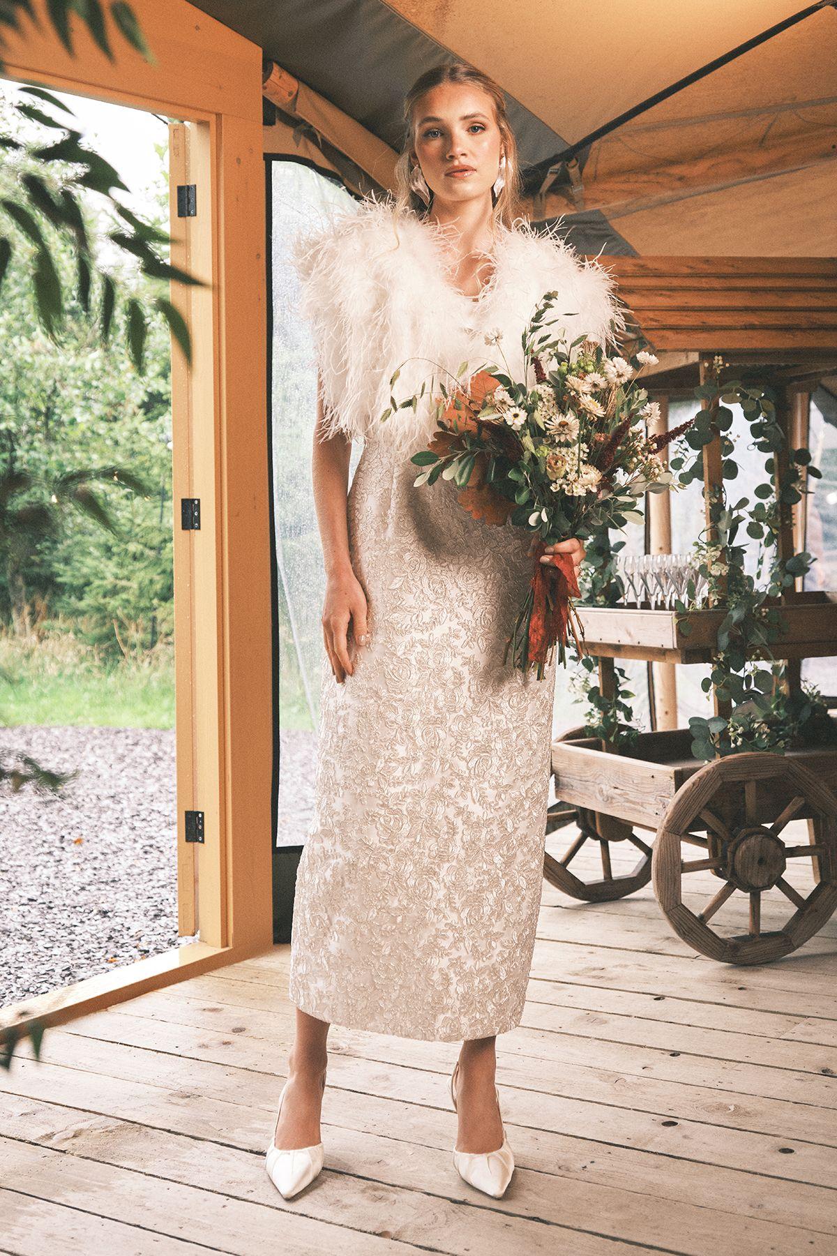 Ornate Lace and Twill Column Maxi Wedding Dress by COAST