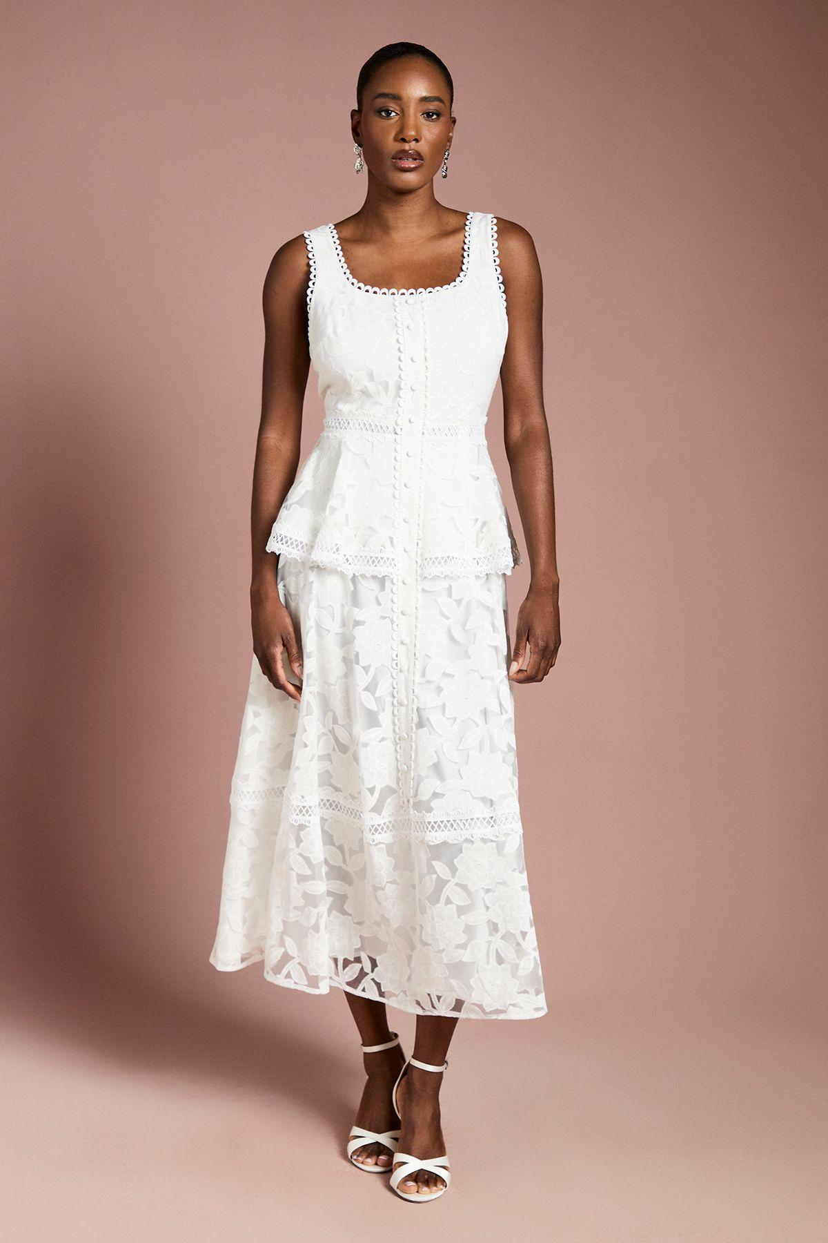 Peplum Hem Button Down Lace Midi Dress by COAST