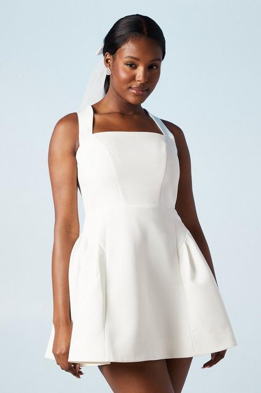 Petite Bow Back Structured Crepe Bridal Mini Dress by COAST