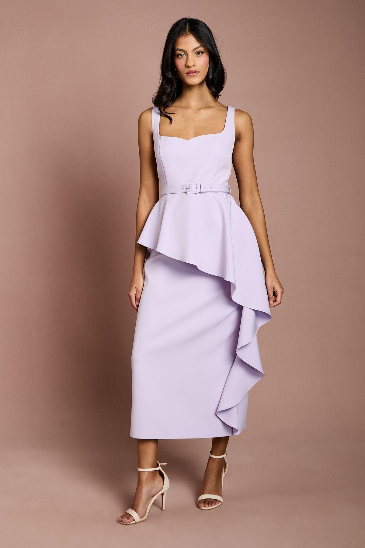 Petite Crepe Belted Ruffle Skirt Pencil Dress by COAST