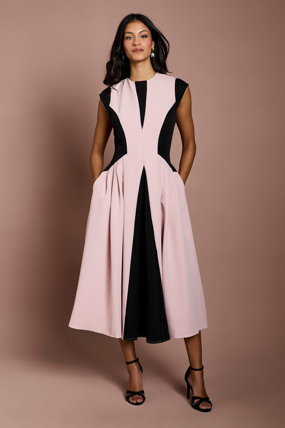 Petite Crepe colour Block Midi Dress by COAST