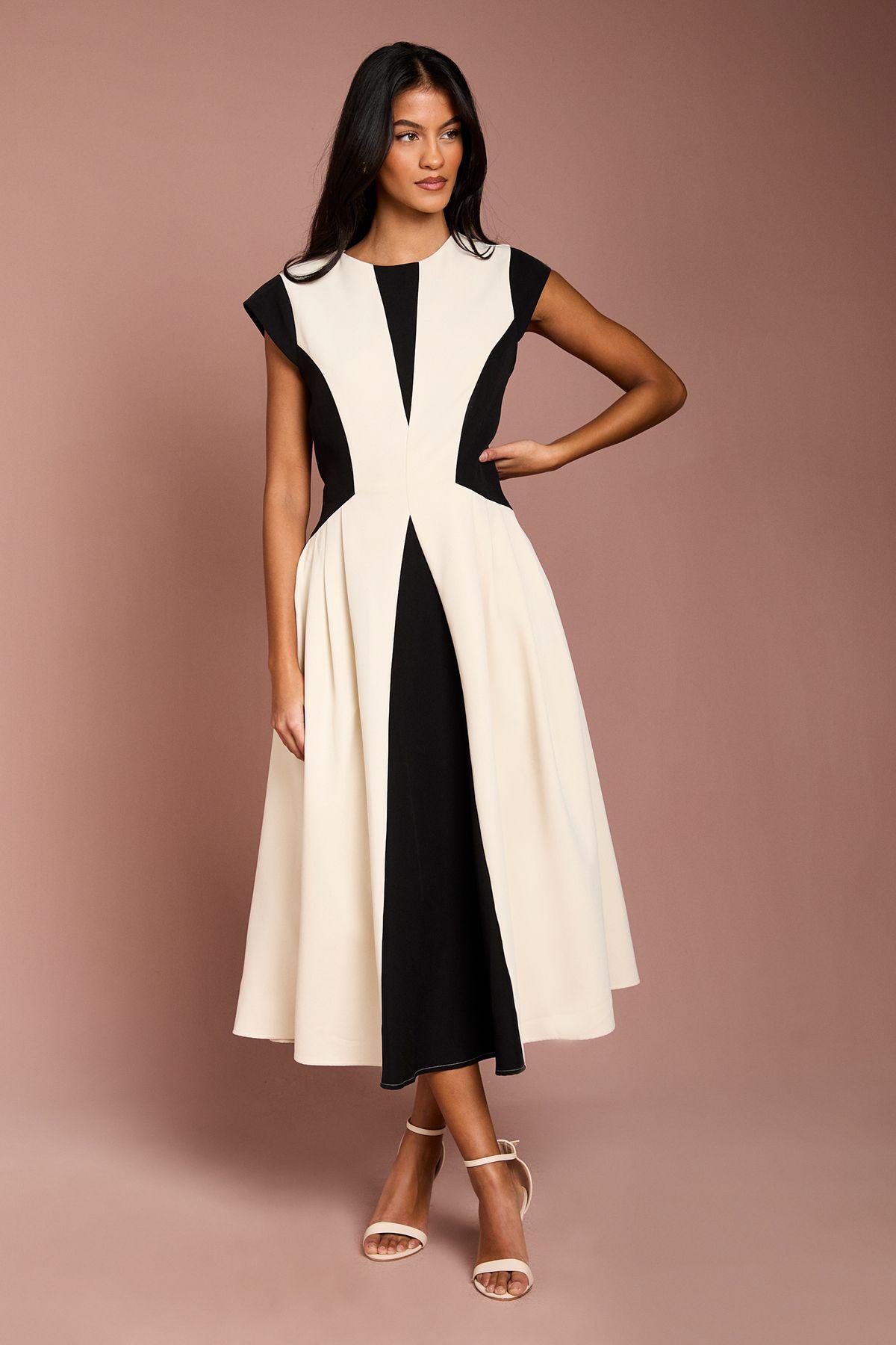Petite Crepe colour Block Midi Dress by COAST