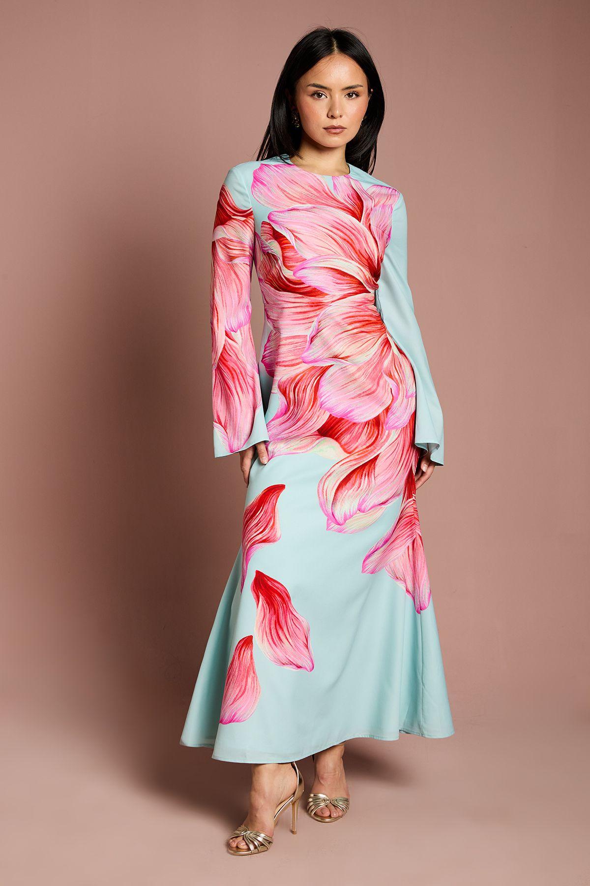 Petite Flare Sleeve High Neck Satin Maxi Dress by COAST Petite Flare Sleeve High Neck Satin Maxi Dress by COAST