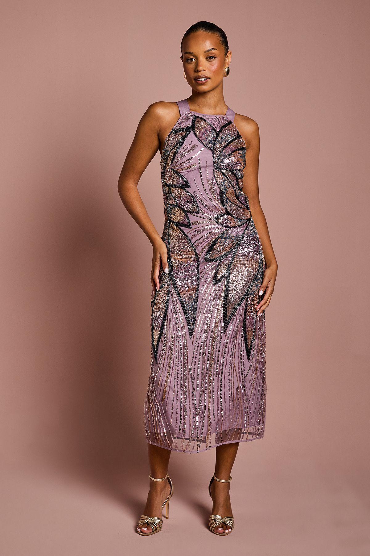 Petite High Neck Beaded Column Midi Dress by COAST Petite High Neck Beaded Column Midi Dress by COAST