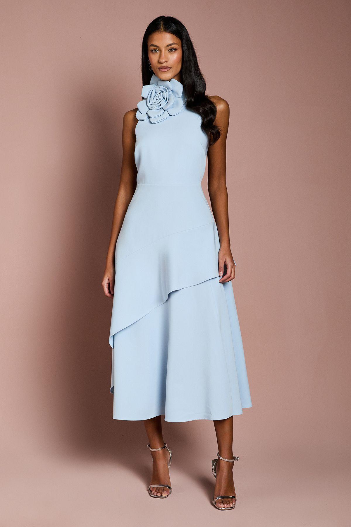 Petite High Neck Corsage Detail Midi Dress by COAST