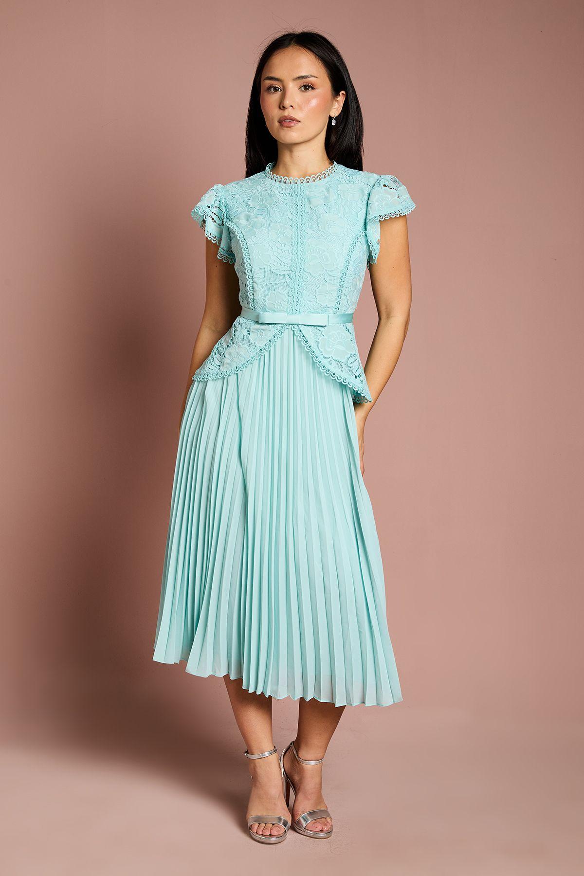 Petite Lace Bodice Peplum Midi Dress by COAST