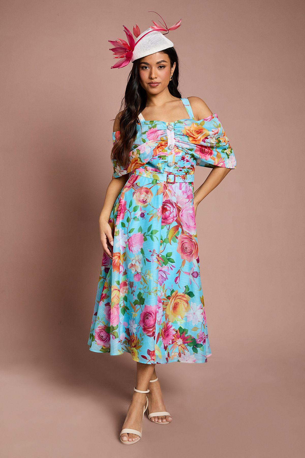 Petite Lisa Tan Bardot Full Skirt Midi Dress by COAST