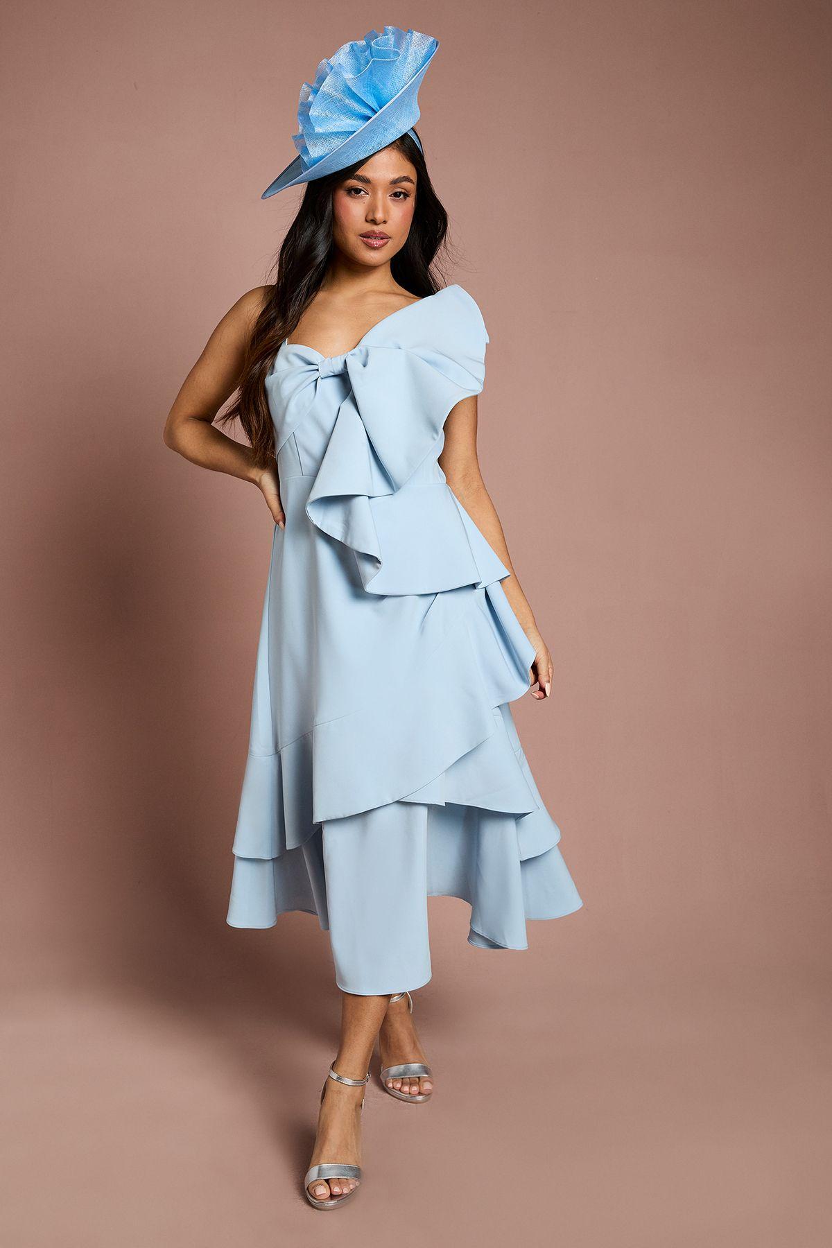 Petite Lisa Tan Statement Bow Crepe Midi Dress by COAST