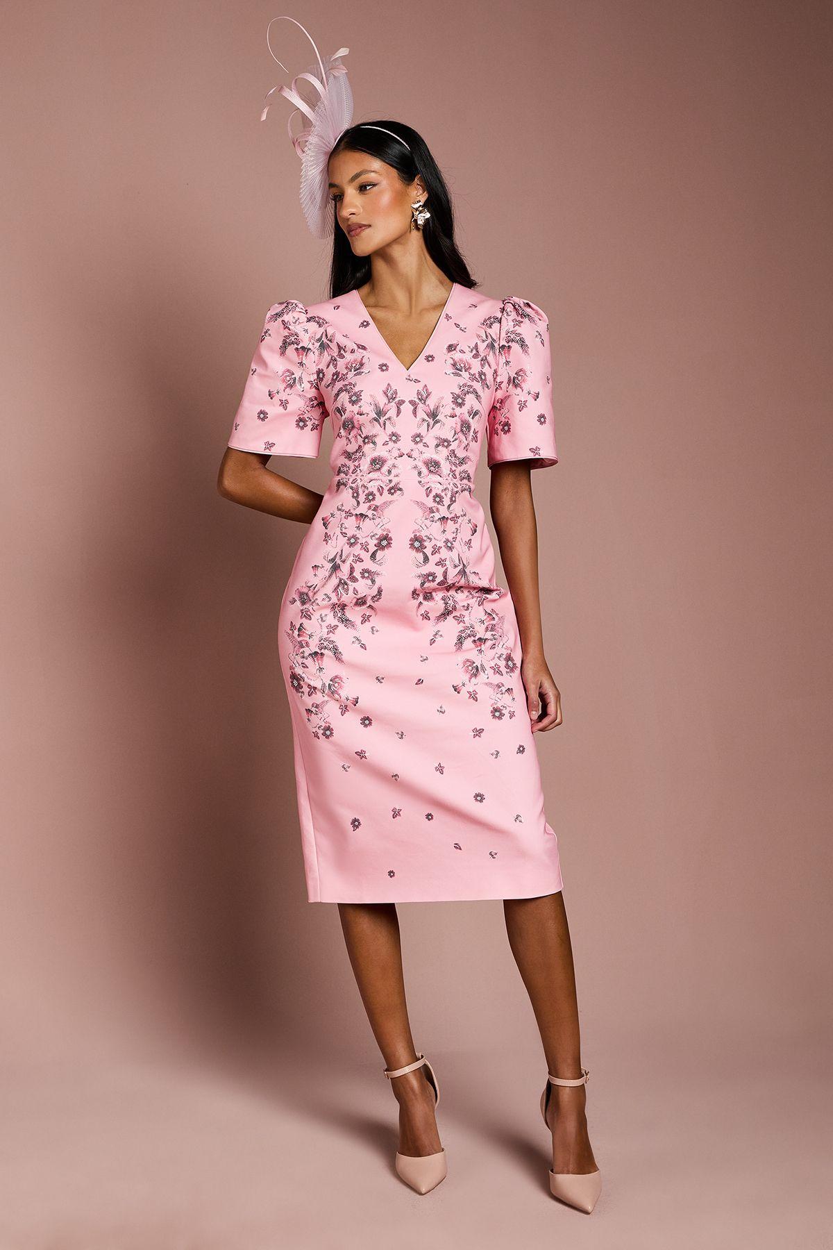 Petite Placement Print Puff Sleeve Cotton Midi Dress by COAST