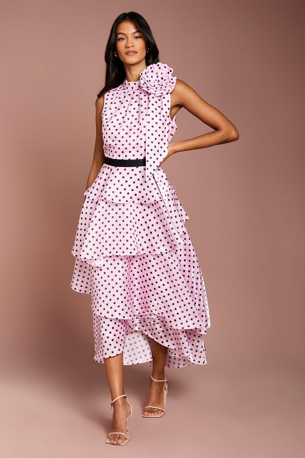 Petite Polka Dot Tiered Organza Midi Dress by COAST