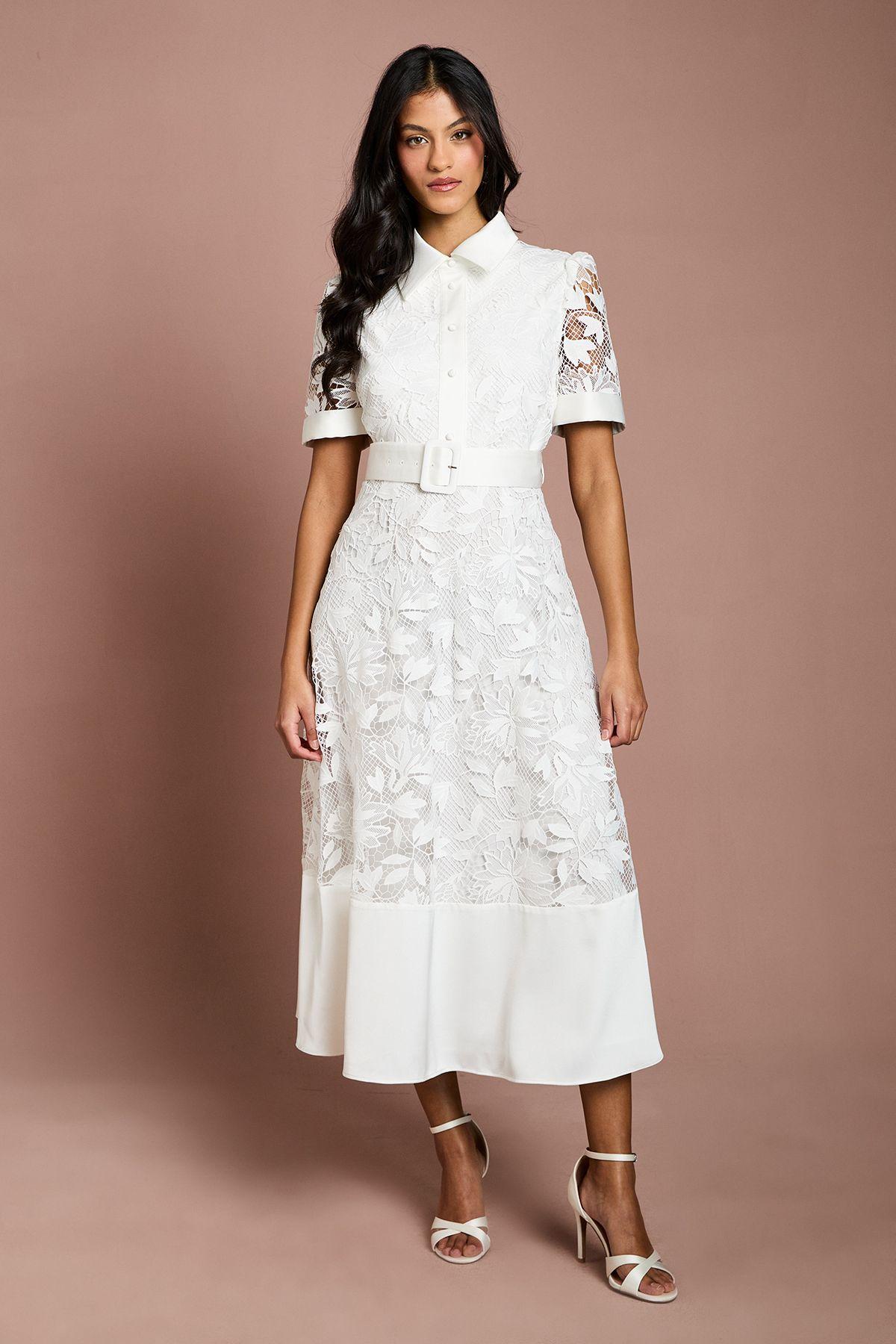 Petite Satin Trim Lace Shirt Midi Dress by COAST