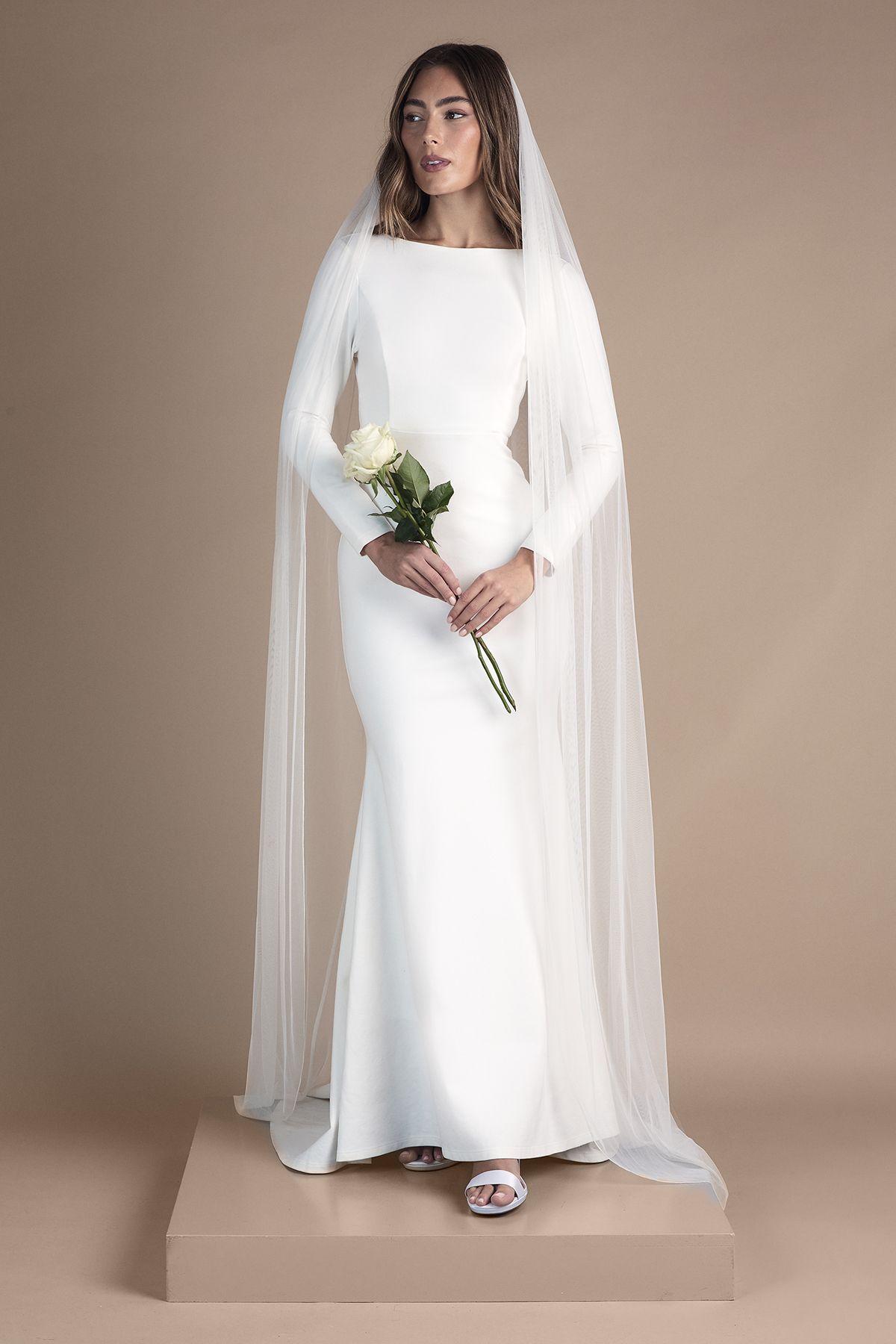 Petite Slash Neck Puddle Wedding Dress by COAST