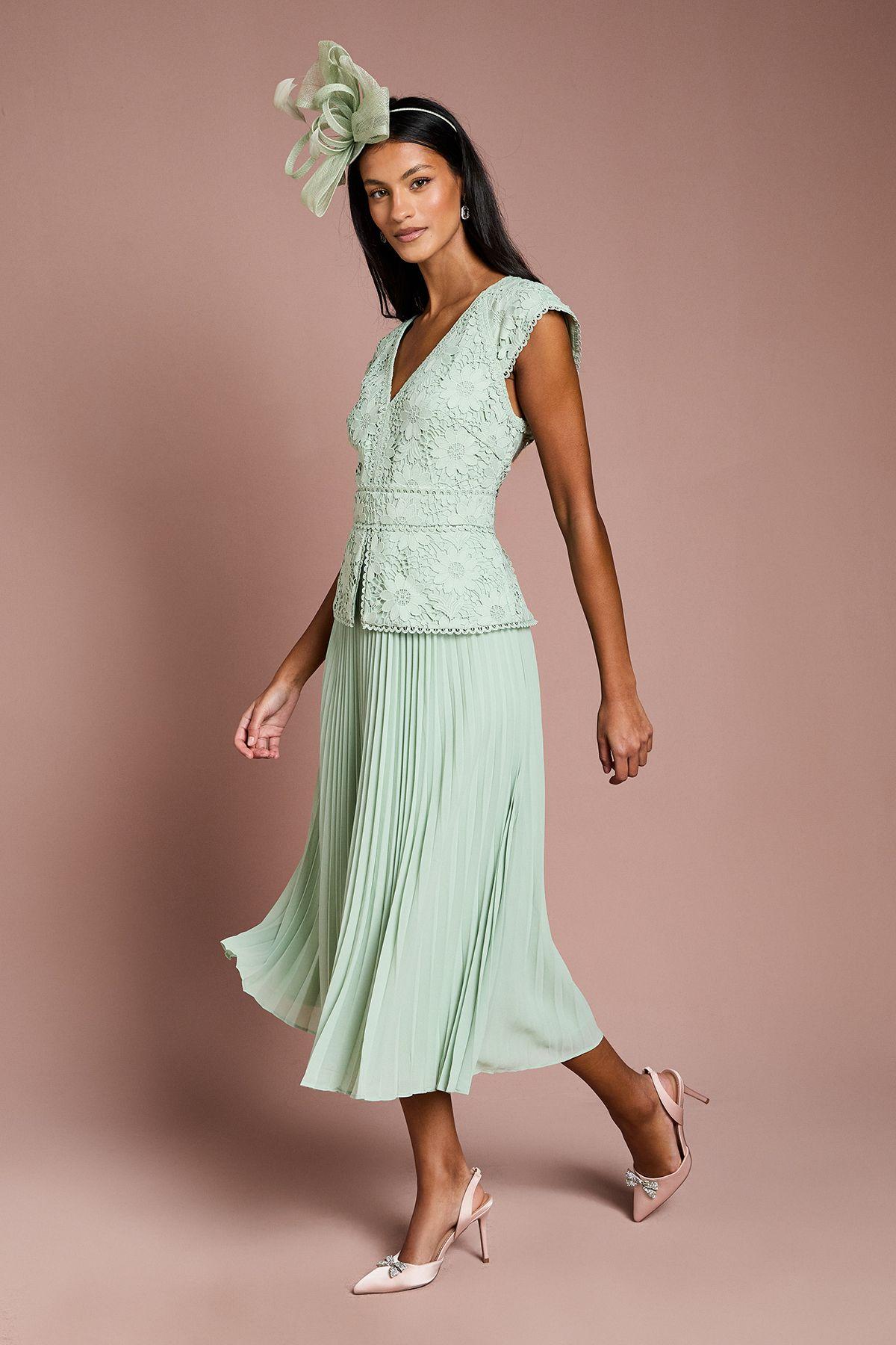 Petite V Neck Lace Bodice Peplum Midi Dress by COAST