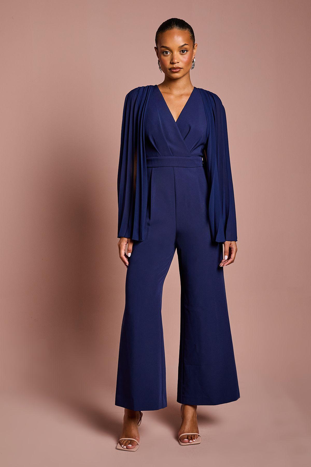 Petite V Neck Pleated Long Sleeve Jumpsuit by COAST