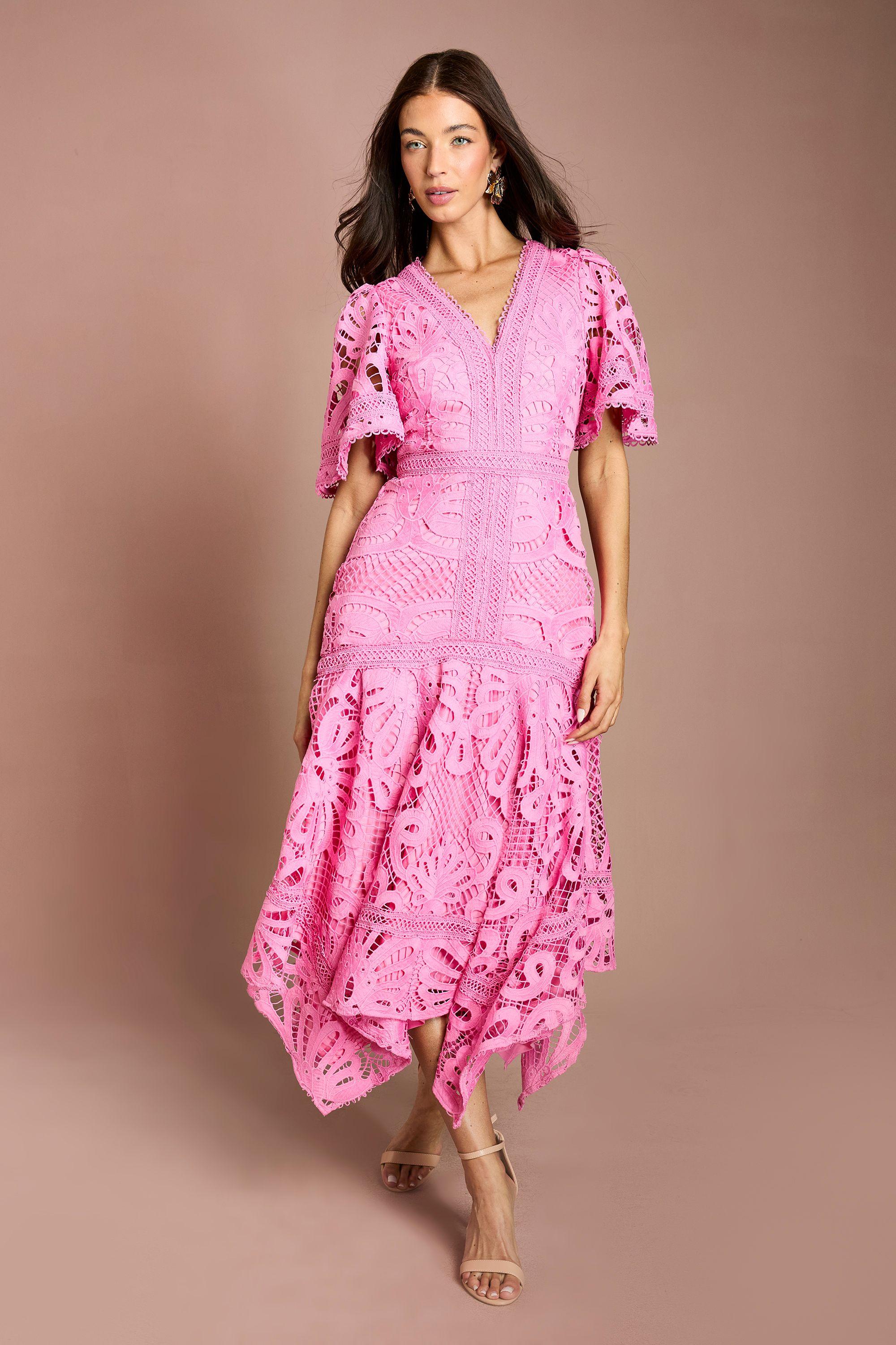 Placement Lace Hanky Hem Dress by COAST