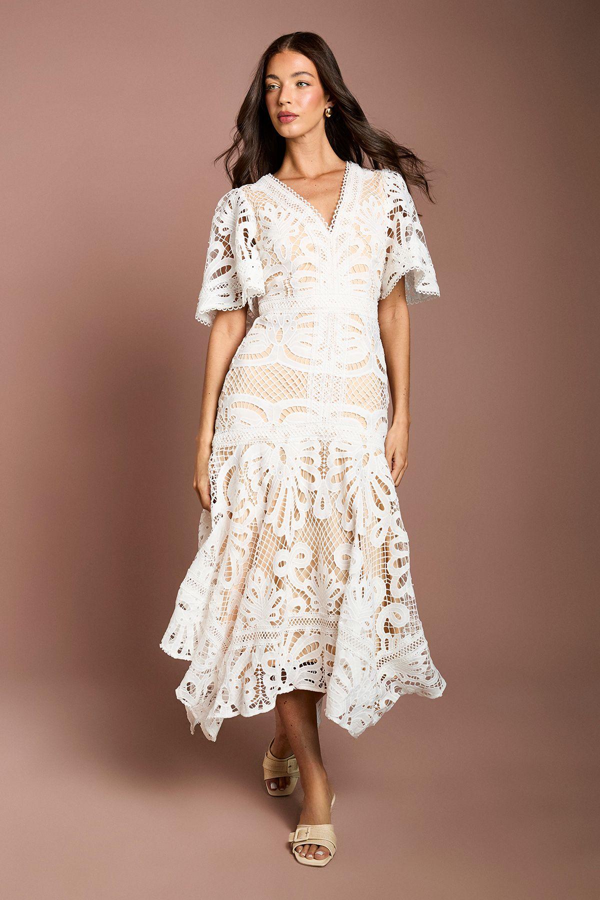 Placement Lace Hanky Hem Dress by COAST