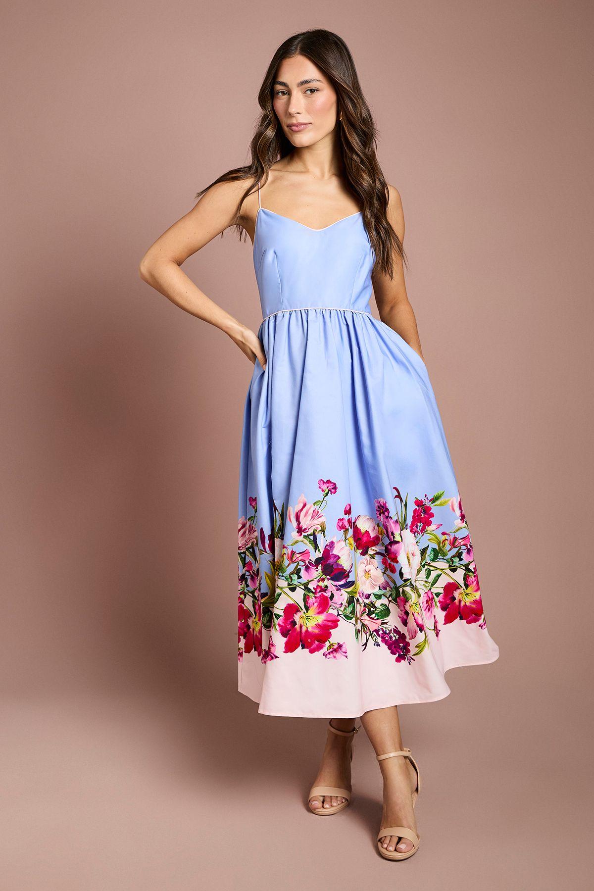 Placement Print Cotton strappy Midi Dress by COAST
