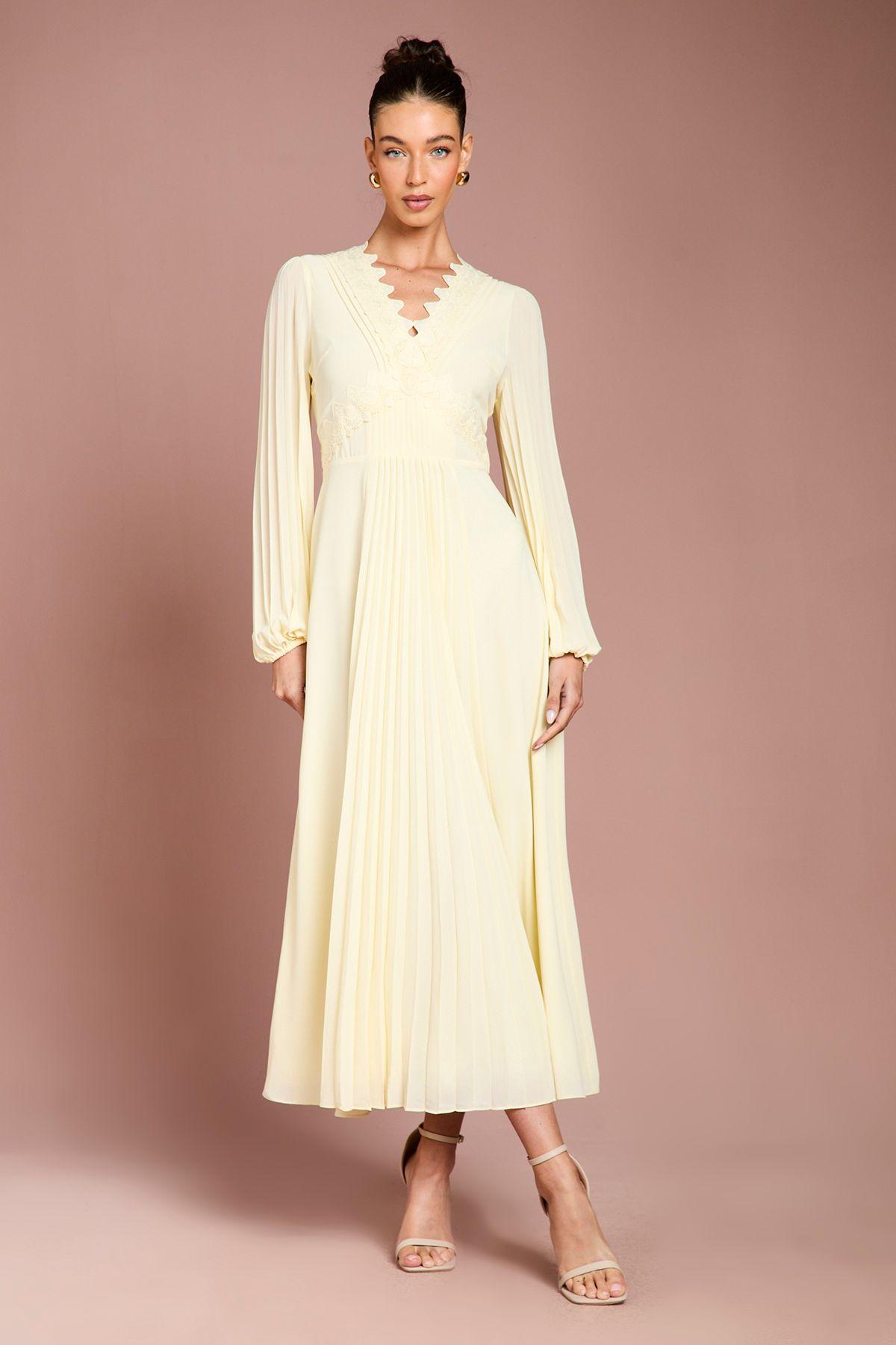 Pleat Detail Lace Trim Maxi Dress by COAST