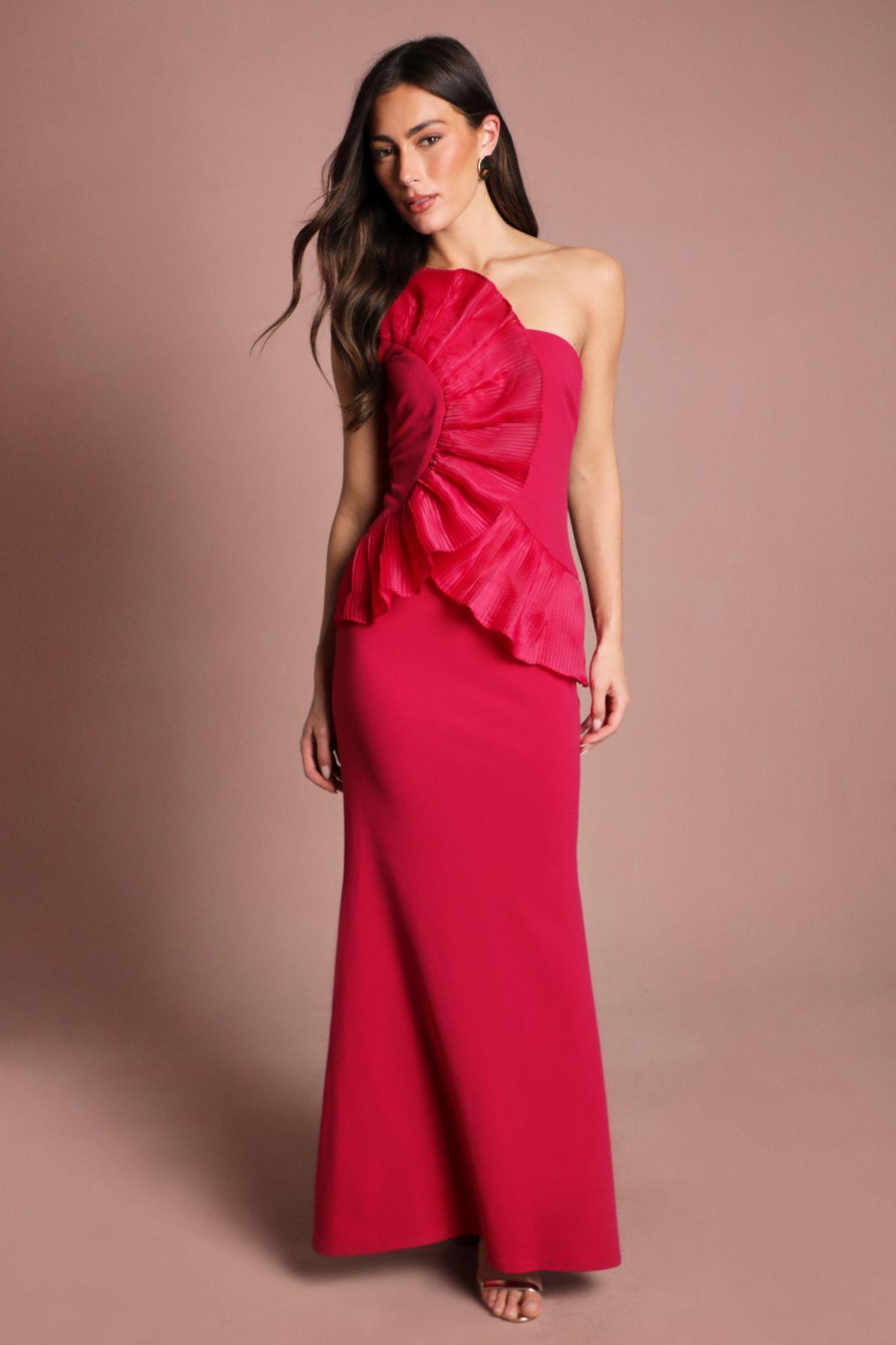 Pleated Front One Shoulder Gown by COAST