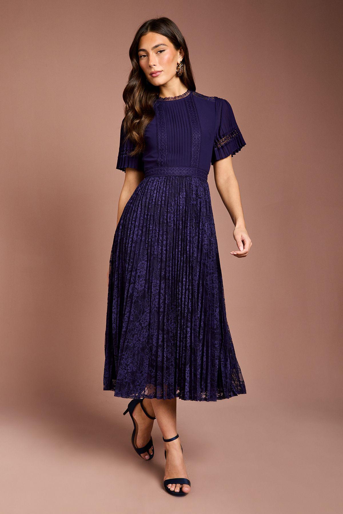 Pleated Lace Midi Dress by COAST