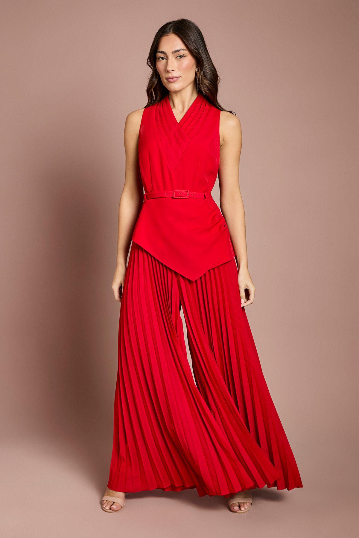 Pleated Neckline Belted Jumpsuit by COAST