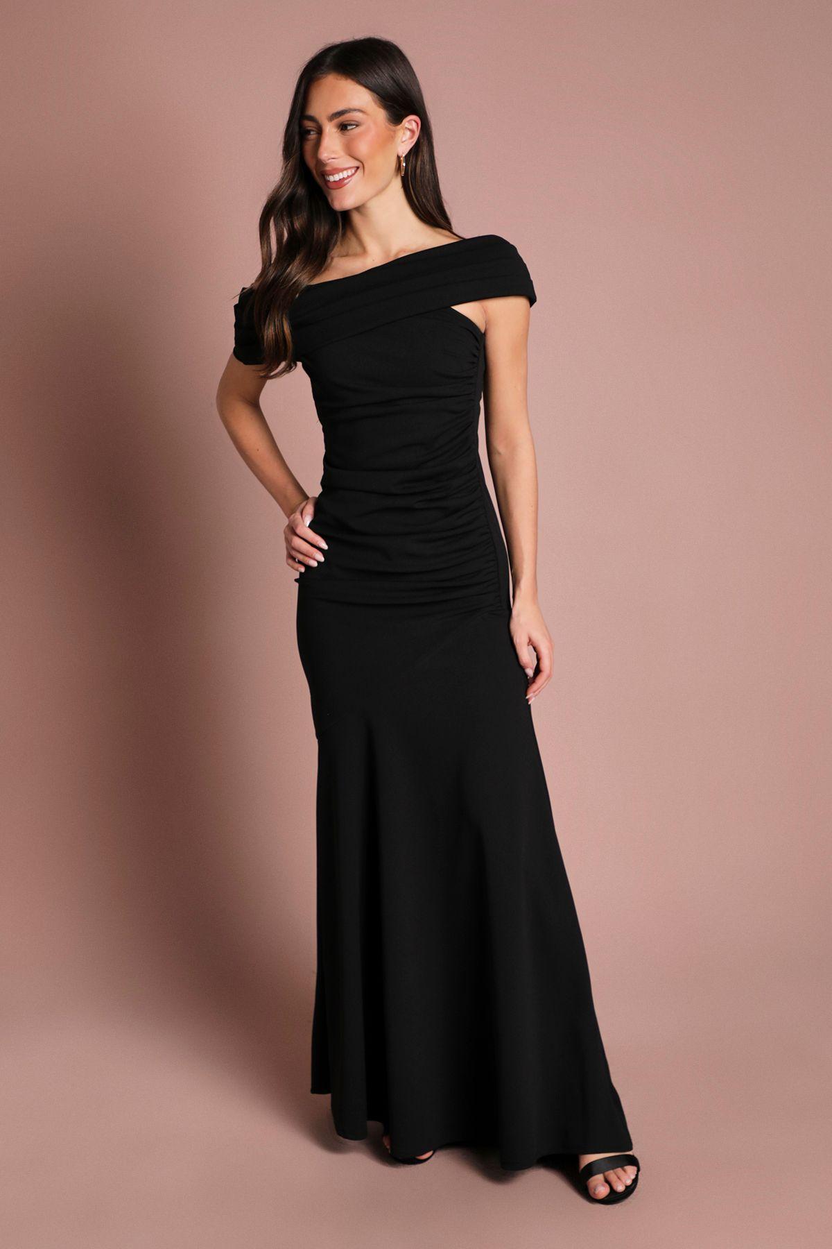 Pleated One Shoulder Bardot Fit And Flare Maxi Dress by COAST