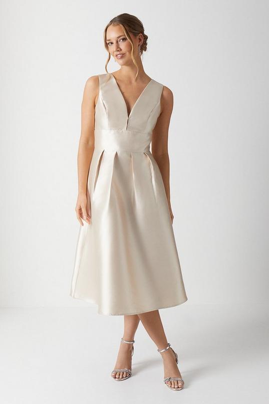 Plunge Neck Structured Twill Midi Bridesmaid Dress by COAST