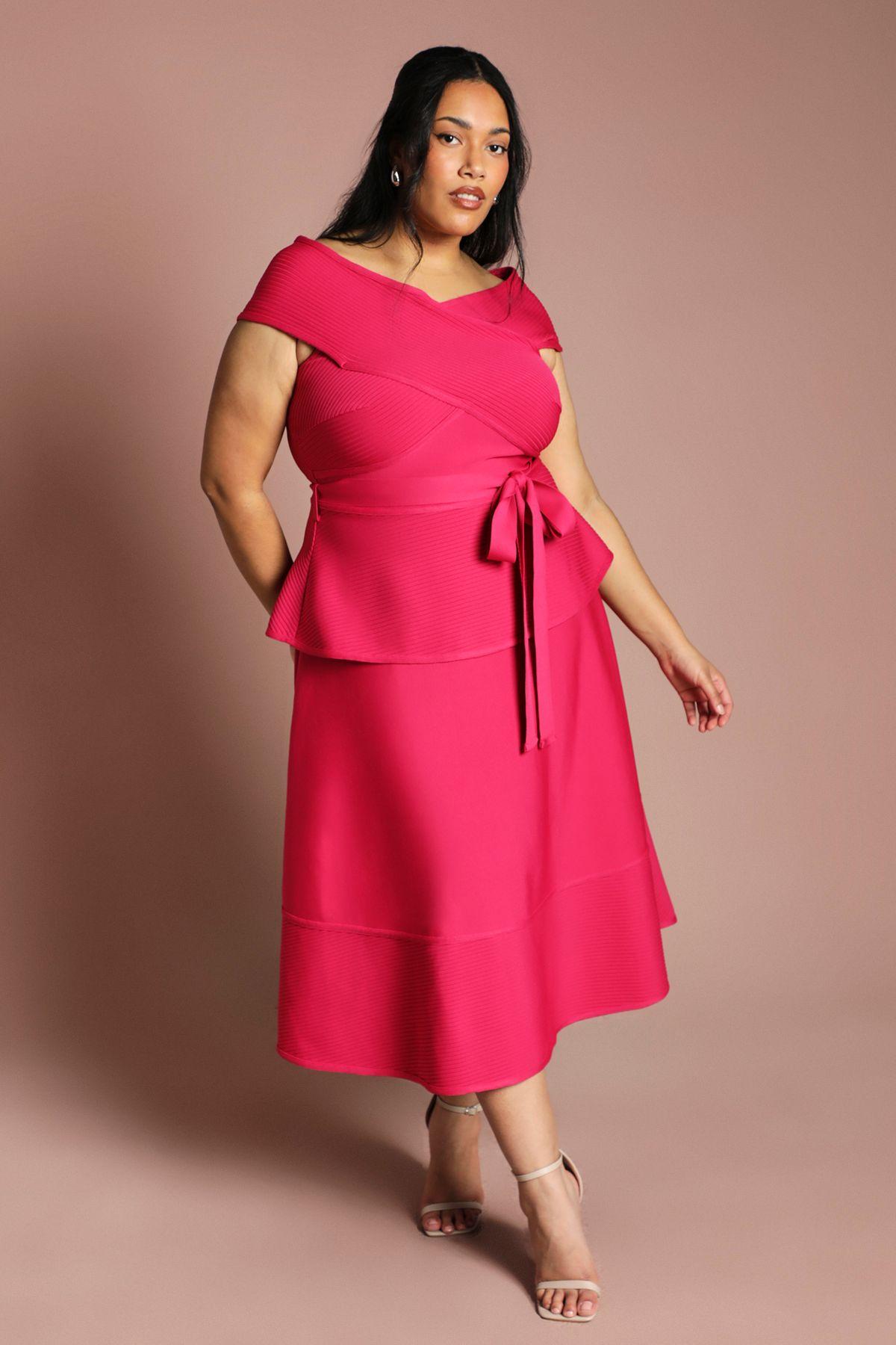 Plus Bardot Bandage Full Skirted Midi Dress by COAST