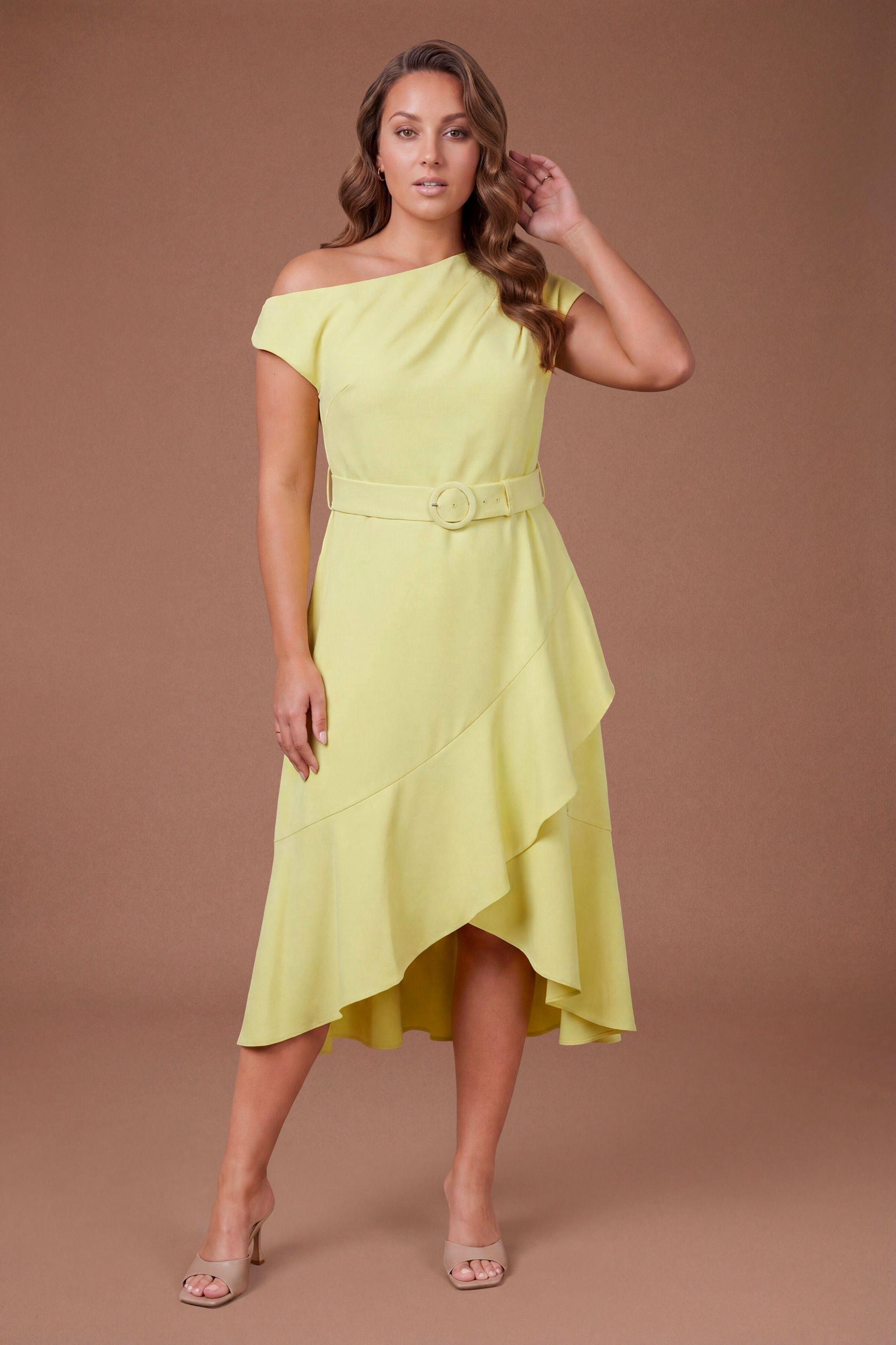 Plus Drape Shoulder Frill Detail Crepe Midi Dress by COAST