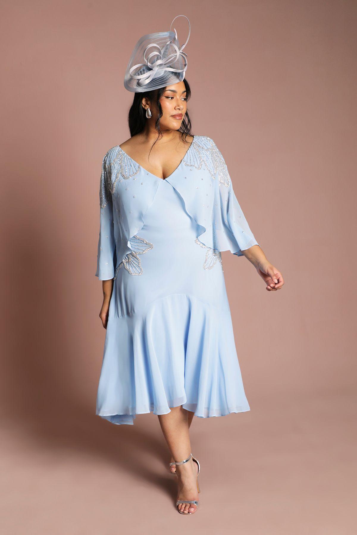 Plus Embellished Midi Dress With Cape Sleeves by COAST
