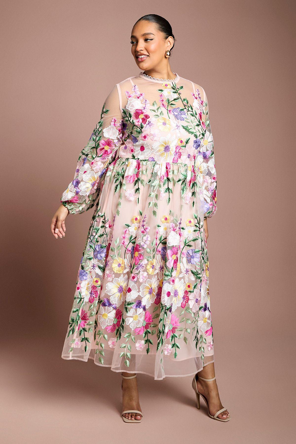 Plus Muse Long Sleeve Embroidered Maxi Dress by COAST
