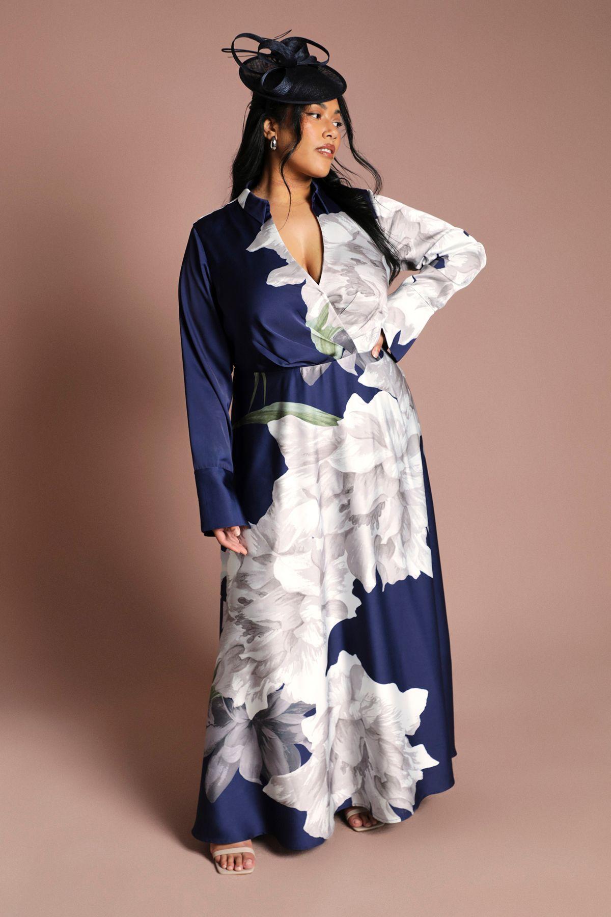 Plus Placement Print Wrap Front Gown by COAST