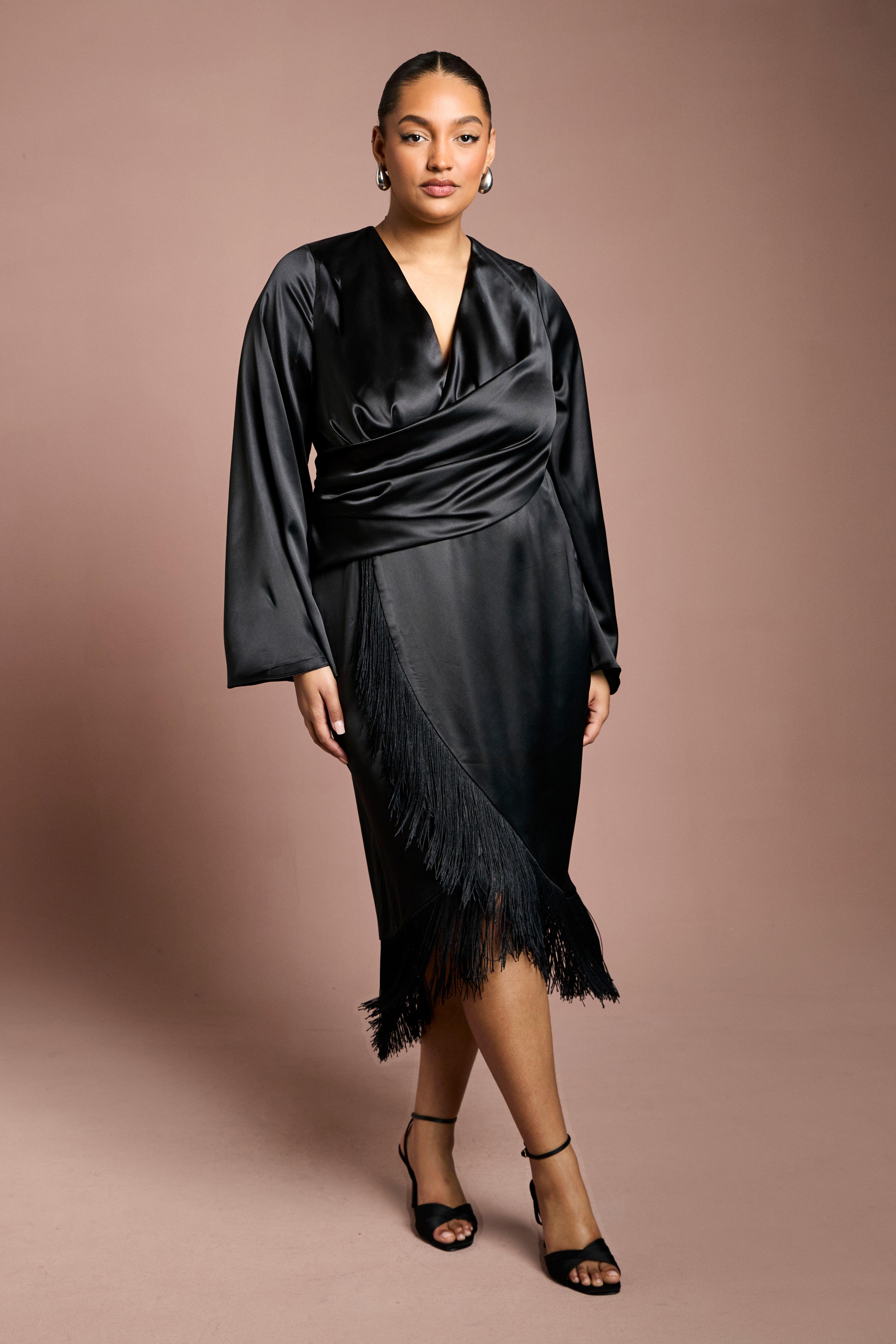 Plus Satin Wrap Dress With Fringe Detail by COAST