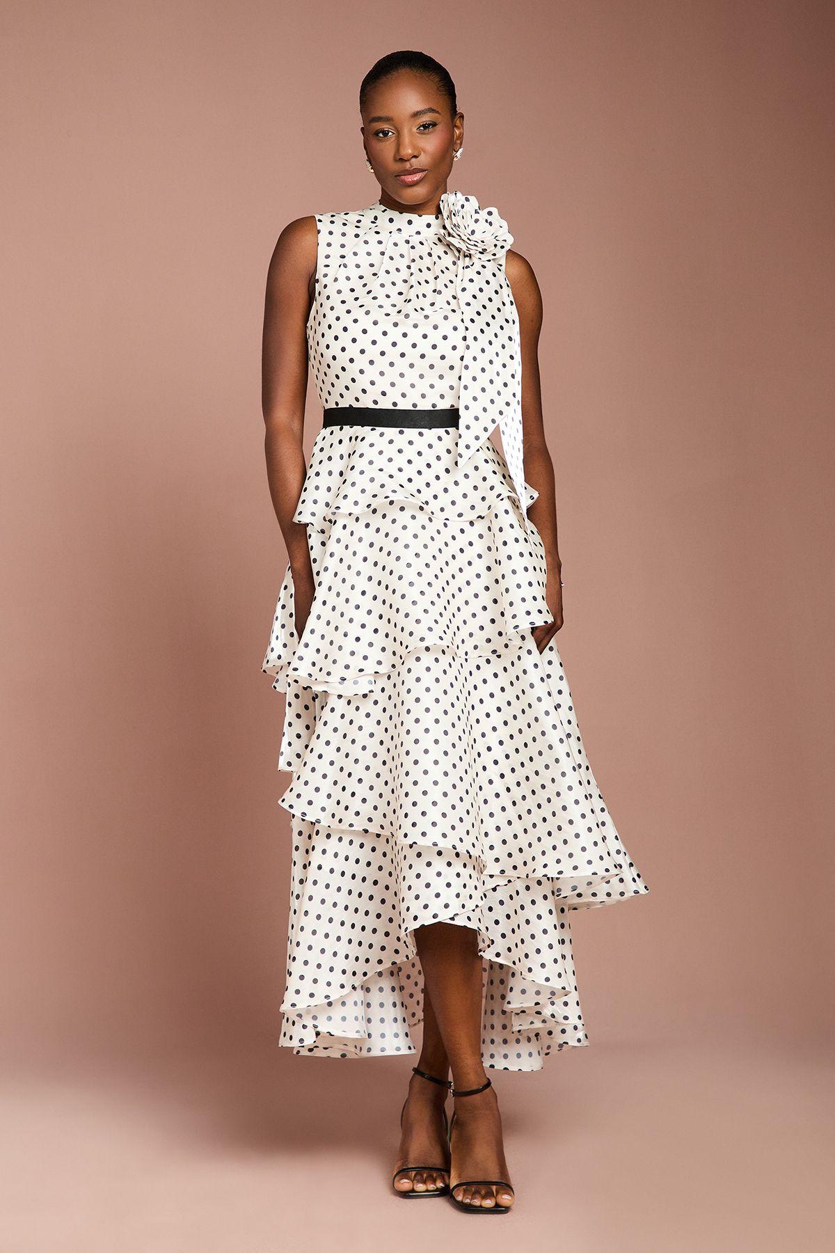 Polka Dot Tiered Organza Midi Dress by COAST